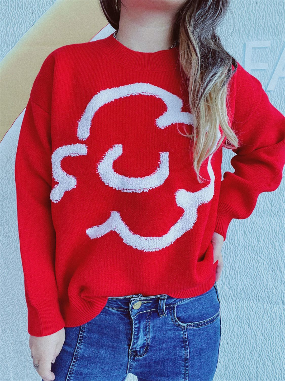 Contrast Round Neck Long Sleeve Sweater - Charming Charlie