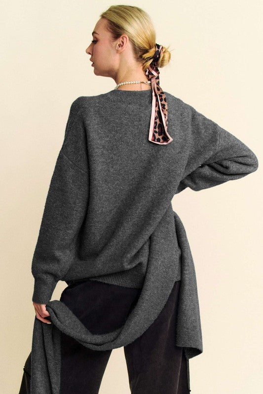 Davi & Dani V-Neck Dropped Shoulder Sweater with Scarf Set - Charming Charlie
