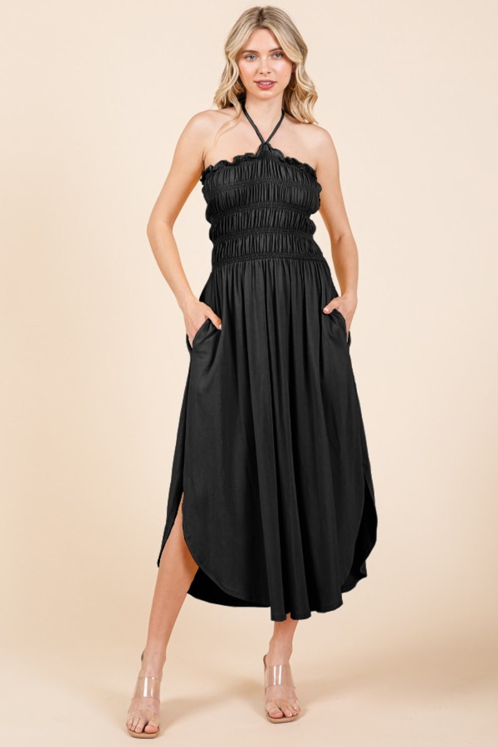 Culture Code Tie Back Shirring Dress with Pockets - Charming Charlie