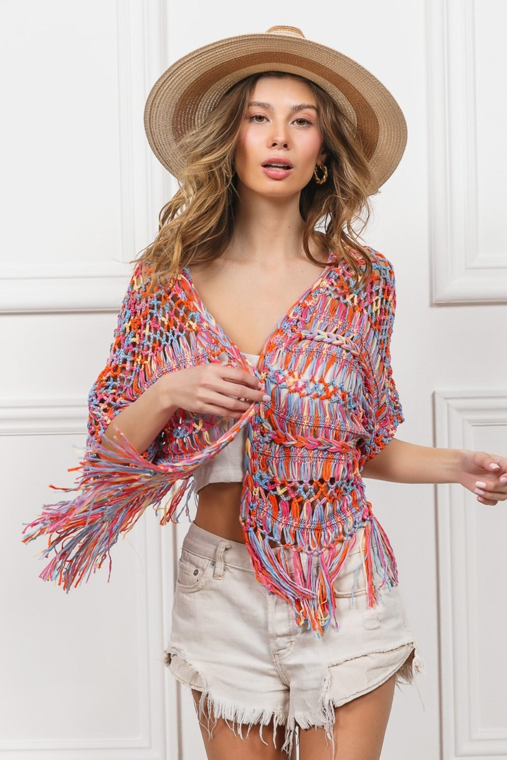BiBi Open Front Fringed Crop Knit Cardigan - Charming Charlie