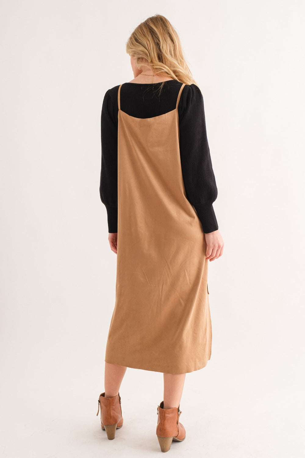 And The Why Faux Suede Cut Edge Slit Cami Midi Dress - Charming Charlie