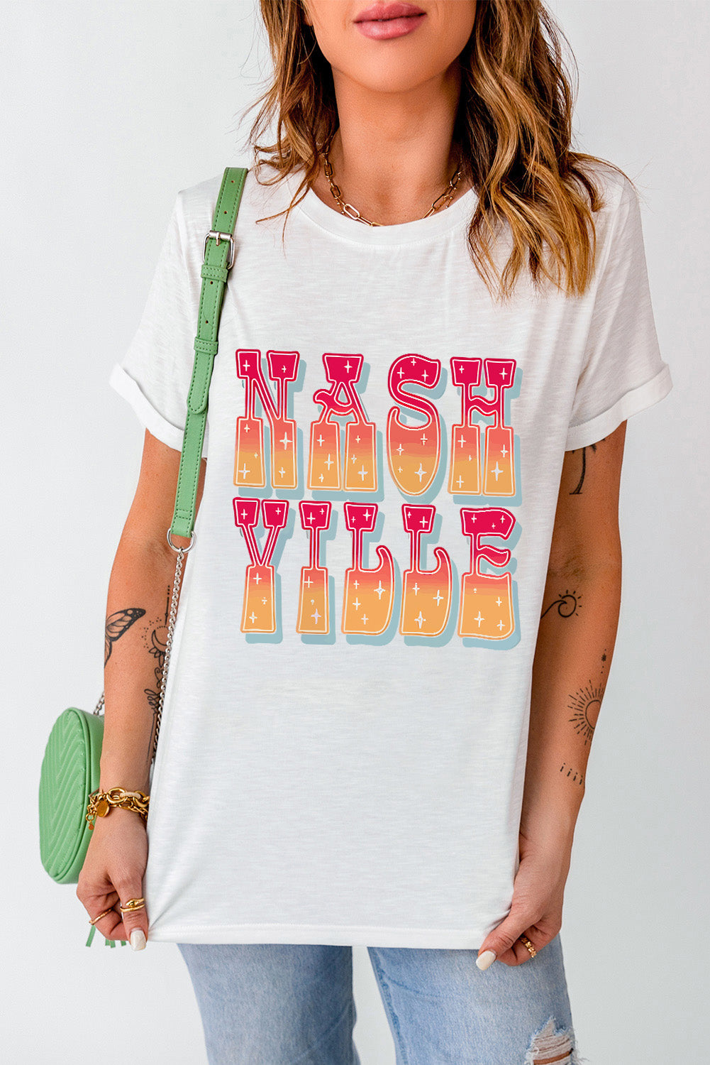 Letter Graphic Round Neck Short Sleeve T-Shirt - Charming Charlie