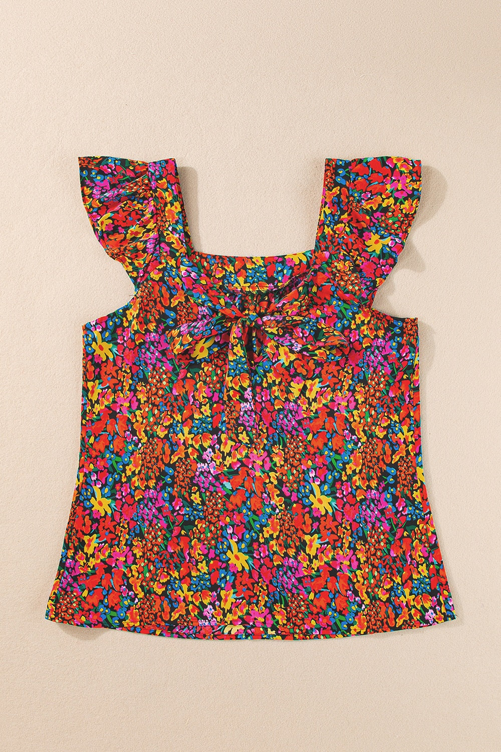 Tied Printed Square Neck Cap Sleeve Blouse - Charming Charlie