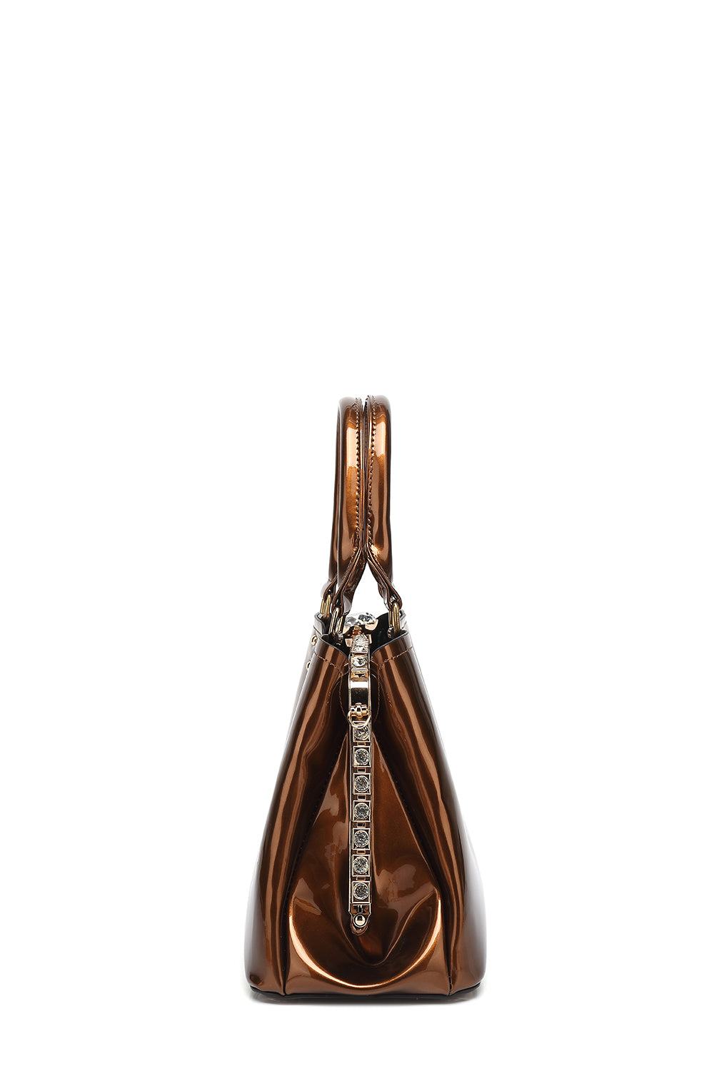 Double Handle Frame Satchel with Rhinestones Patent Leather - Charming Charlie