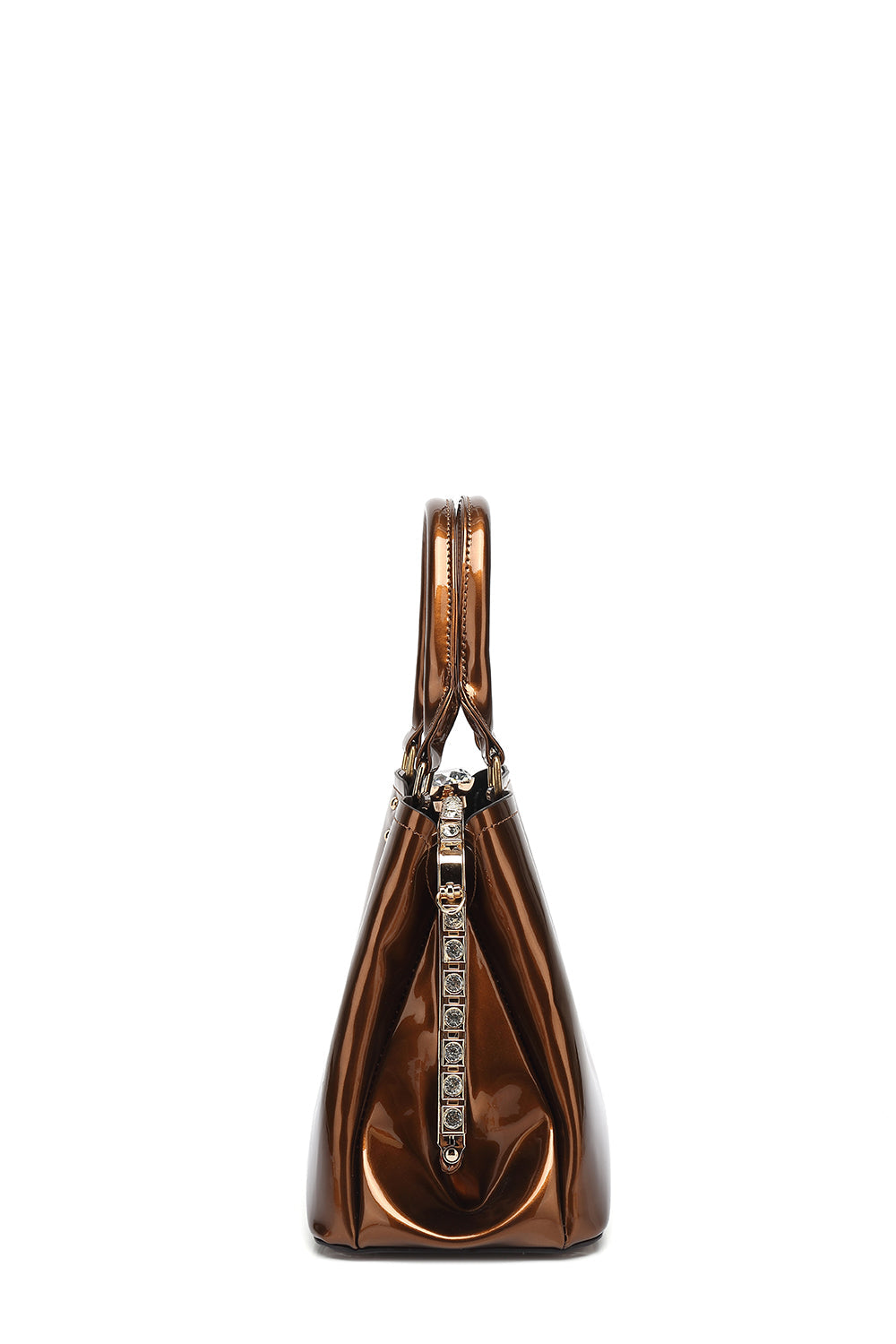 Double Handle Frame Satchel with Rhinestones Patent Leather - Charming Charlie