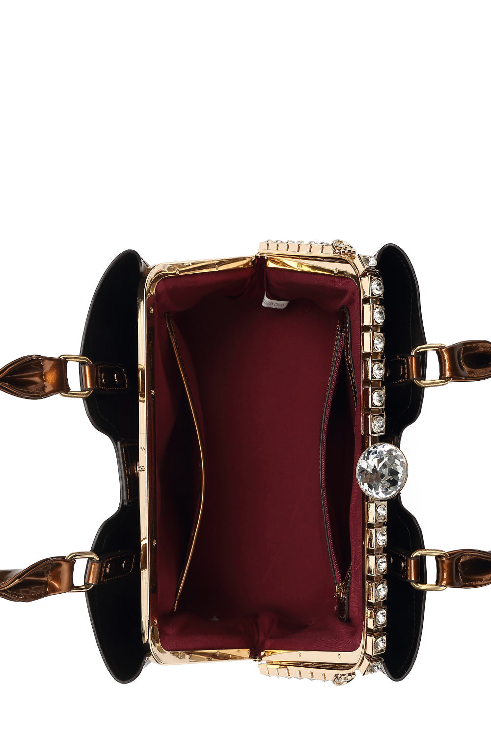Double Handle Frame Satchel with Rhinestones Patent Leather - Charming Charlie