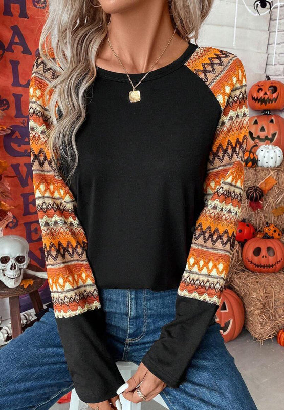 Printed Round Neck Raglan Sleeve Blouse - Charming Charlie