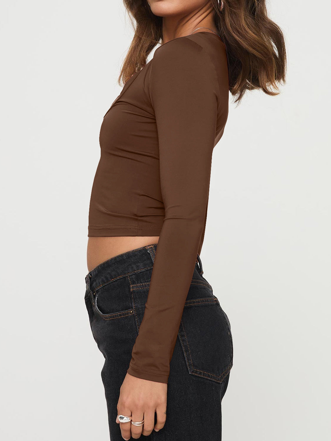 Scoop Neck Long Sleeve Cropped T-Shirt - Charming Charlie