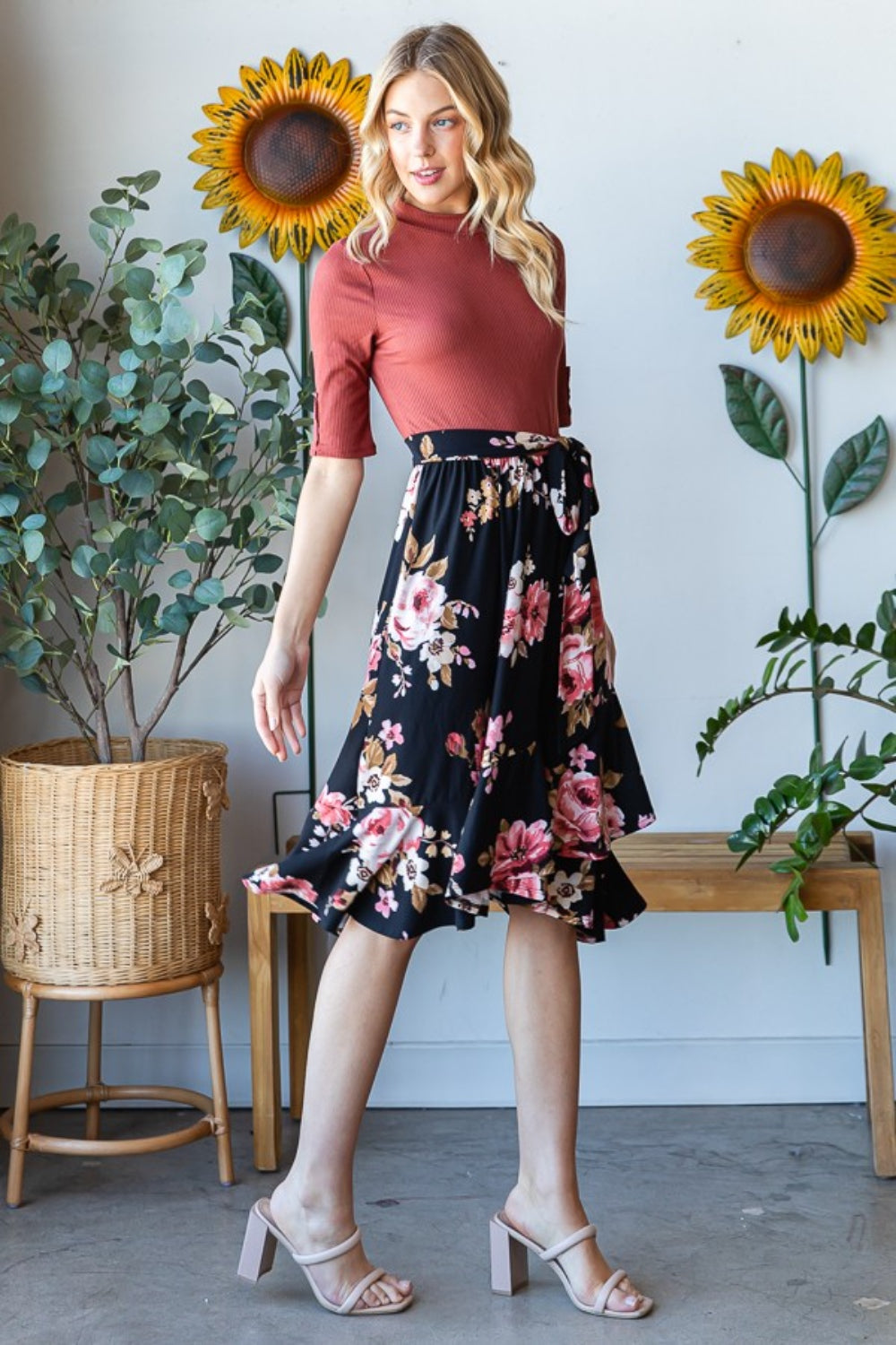 Reborn J Floral Wrap Ruffle Hem Skirt - Charming Charlie
