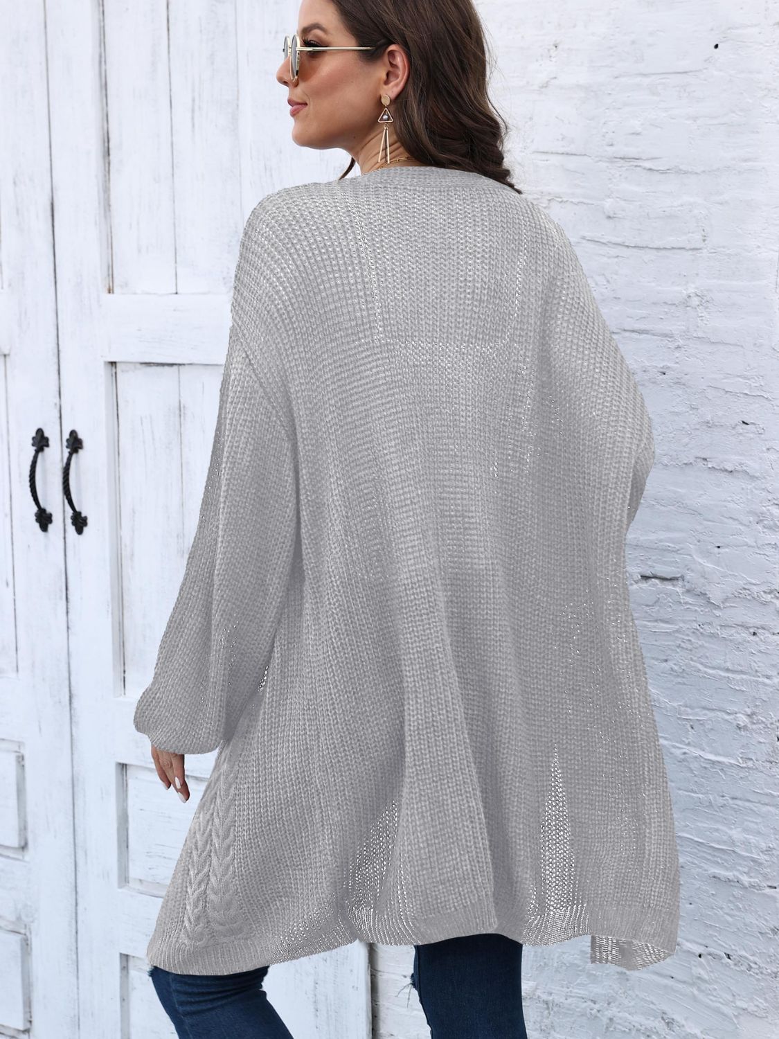 Cable-Knit Open Front Long Sleeve Cardigan - Charming Charlie