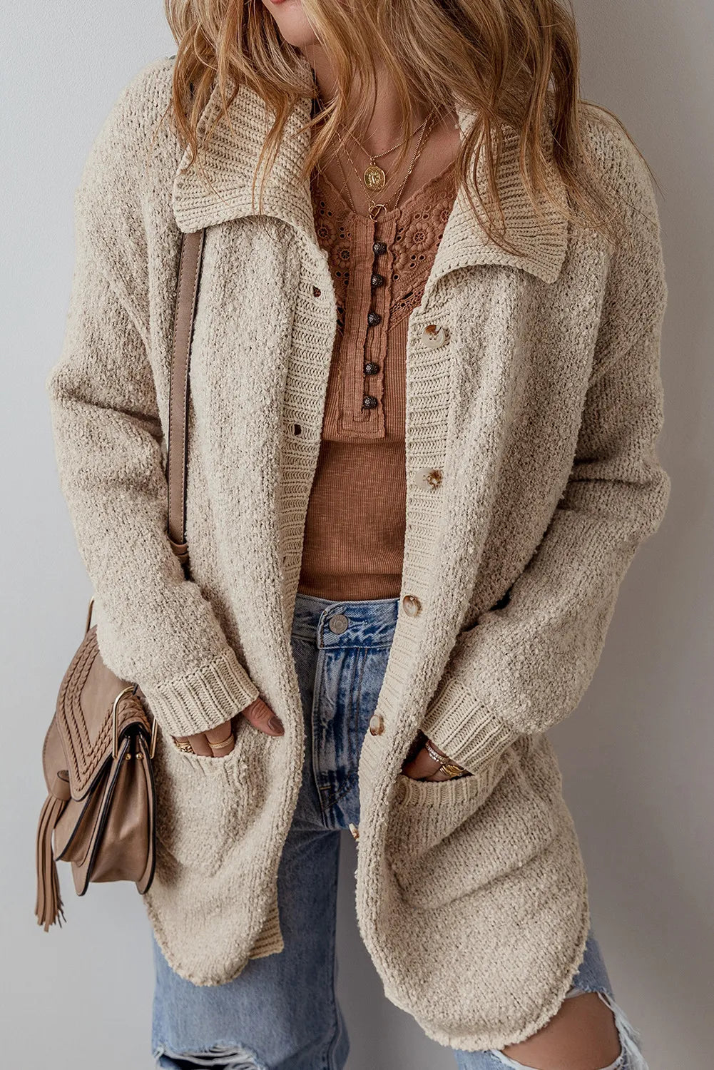 Pocketed Button Up Long Sleeve Cardigan - Charming Charlie