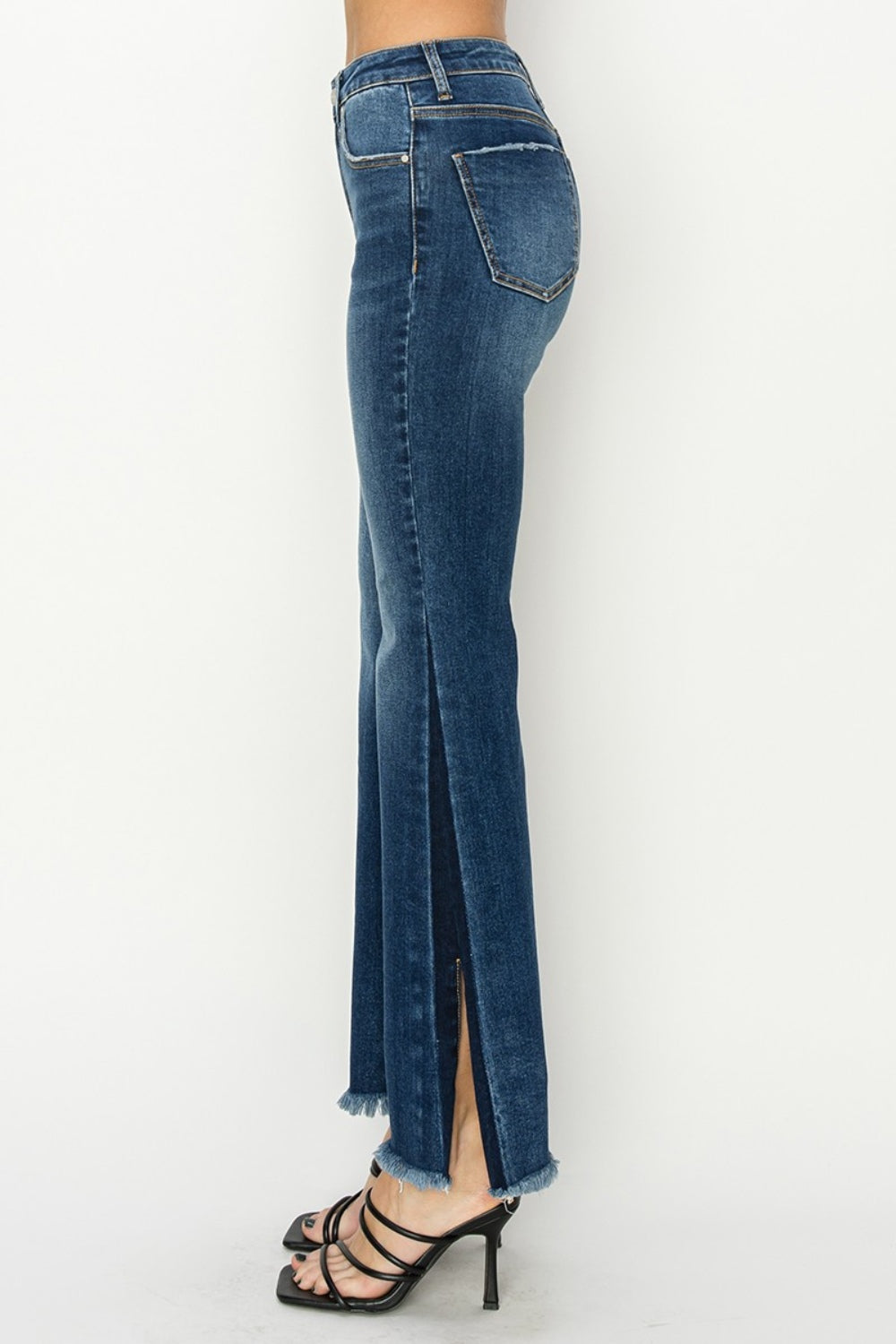 RISEN Full Size High Rise Side Shadow Seam Detail Slit Flare Jeans - Charming Charlie