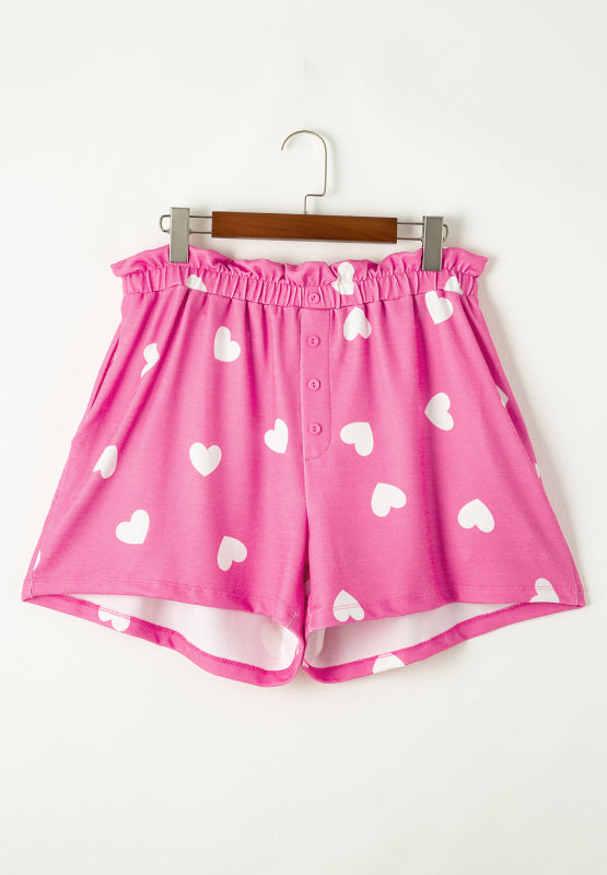 Heart Round Neck Long Sleeve Top and Elastic Waist Shorts Set - Charming Charlie