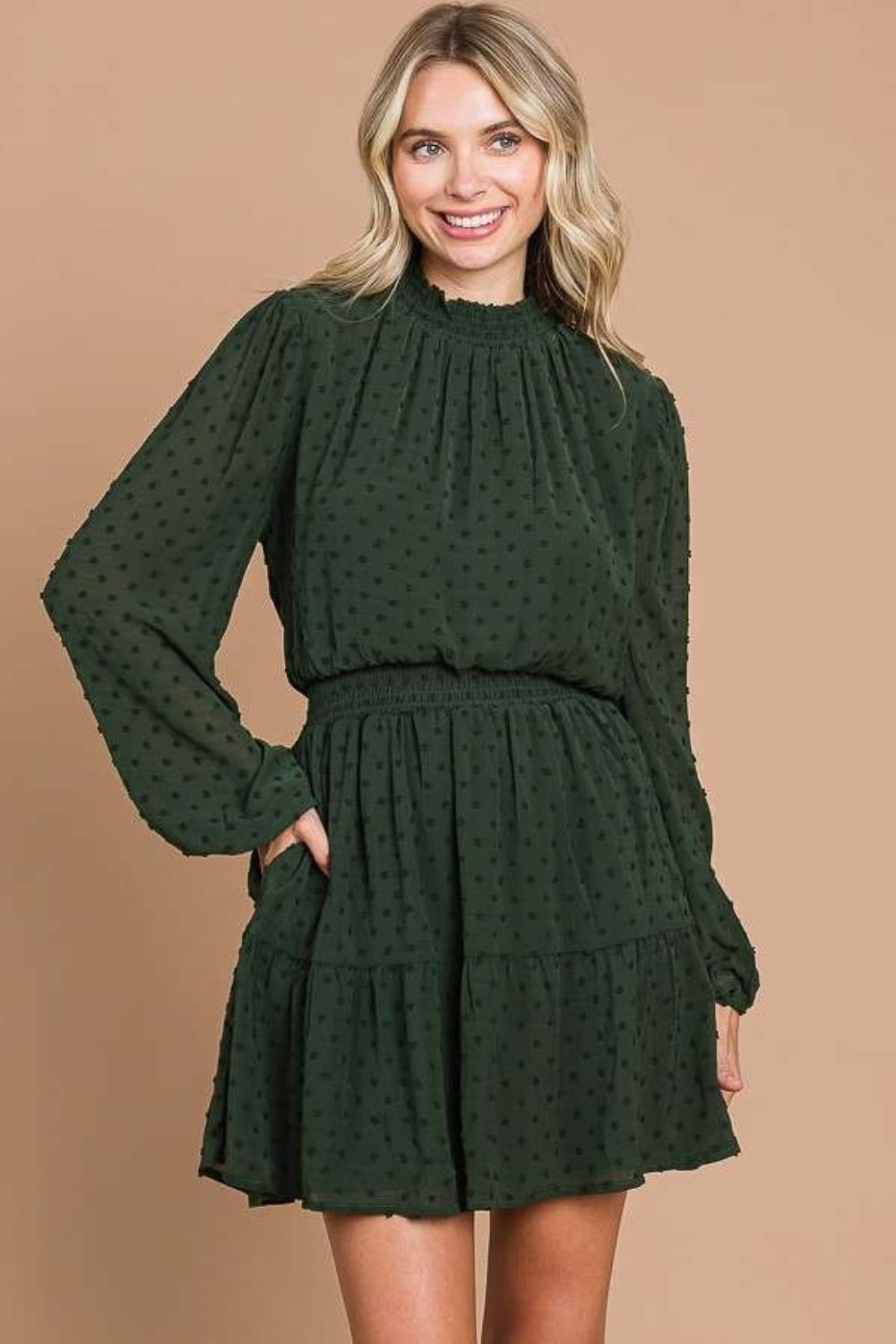 Culture Code Swiss Dot Smock Neck Mini Dress with Pockets - Charming Charlie