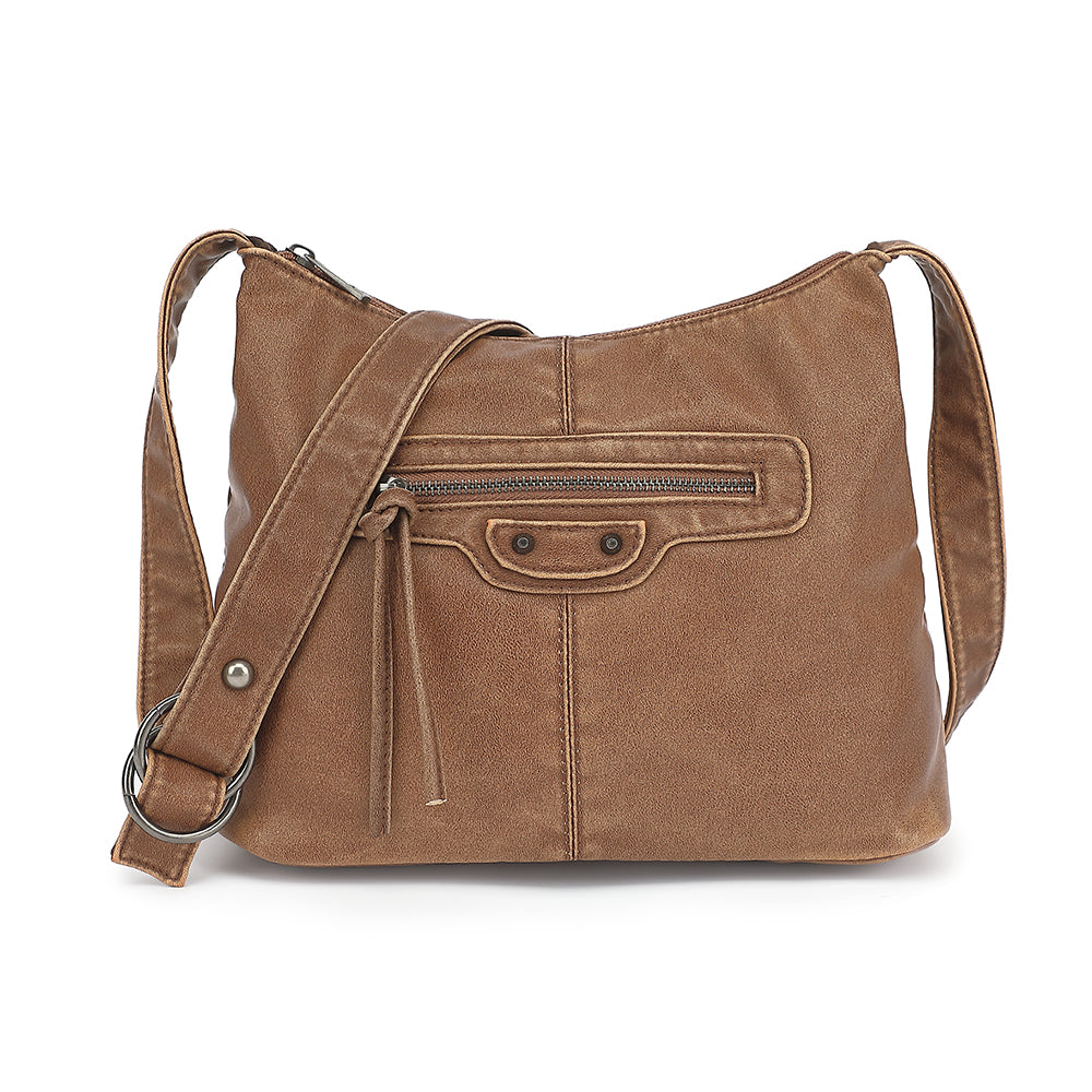 Washed Large Crossbody with Front Zip Pockets - Charming Charlie