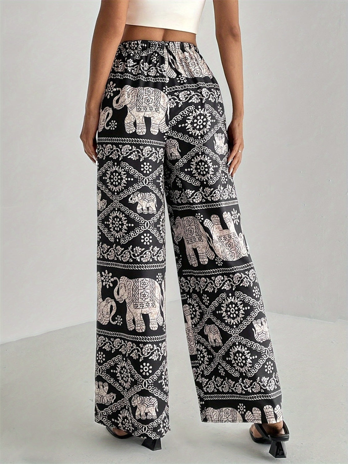 Printed Wide Leg Elastic Waist Pants - Charming Charlie
