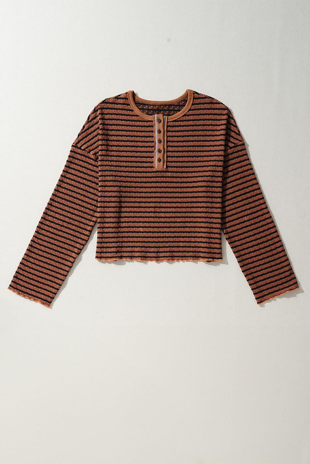 Striped Half Button Long Sleeve Blouse - Charming Charlie