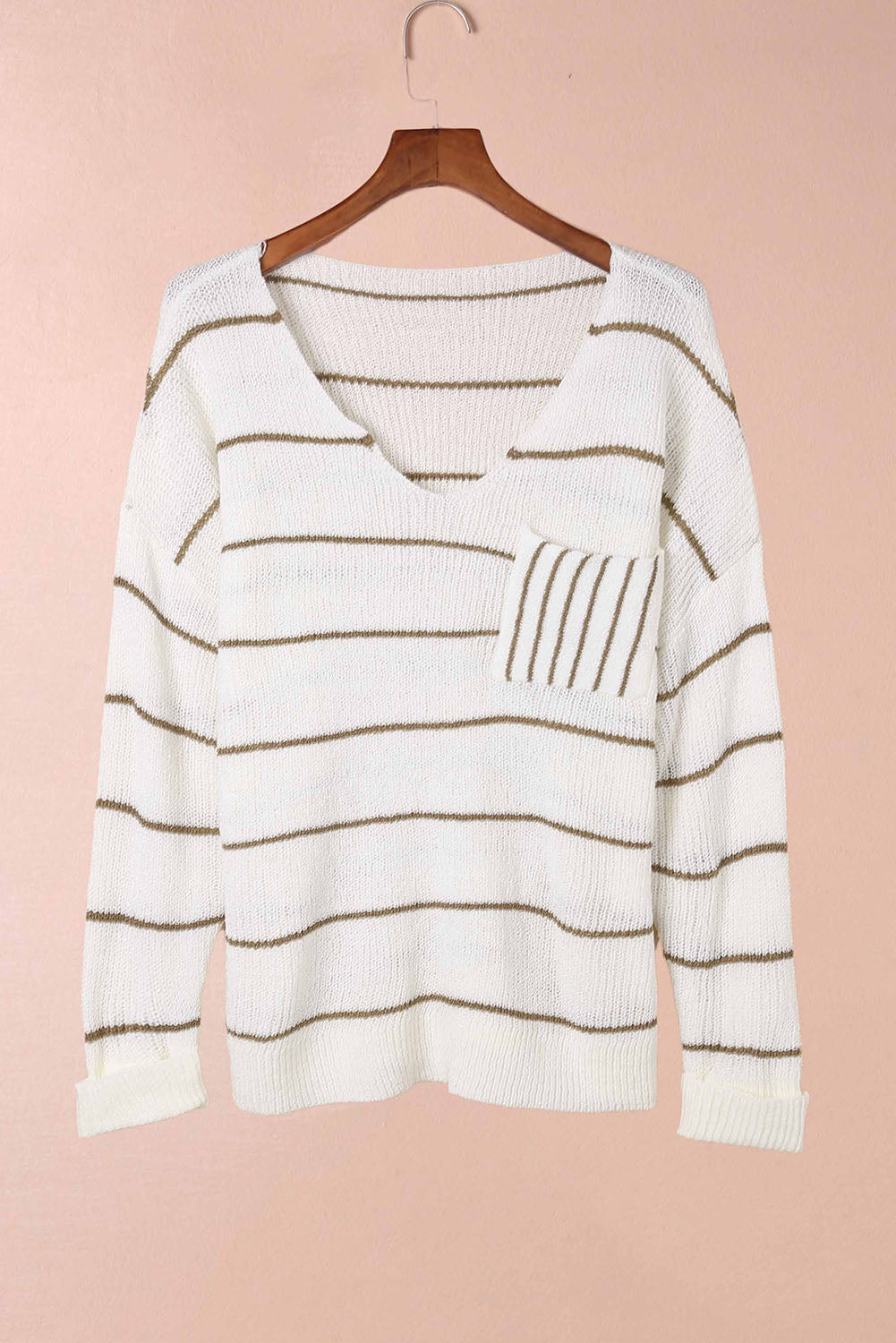 Striped V-Neck Drop Shoulder Sweater - Charming Charlie