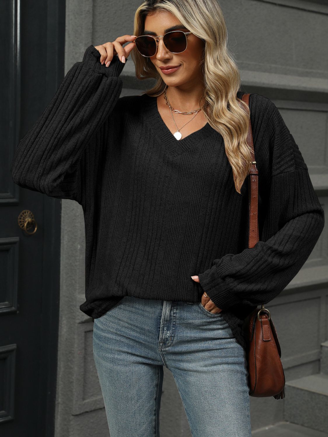 V-Neck Long Sleeve T-Shirt - Charming Charlie