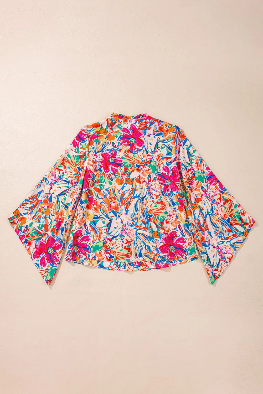 Printed Notched Long Sleeve Blouse - Charming Charlie