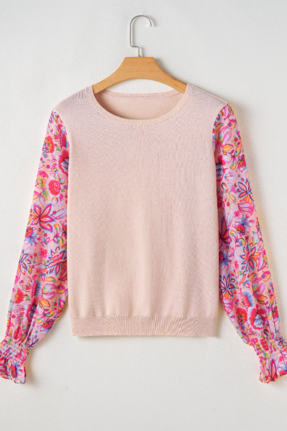 Printed Round Neck Flounce Sleeve Sweater - Charming Charlie