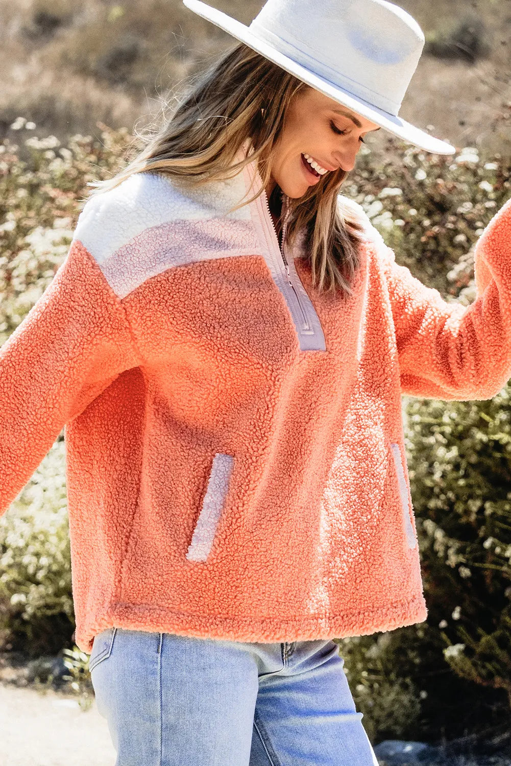 Contrast Half Zip Long Sleeve Sweatshirt - Charming Charlie