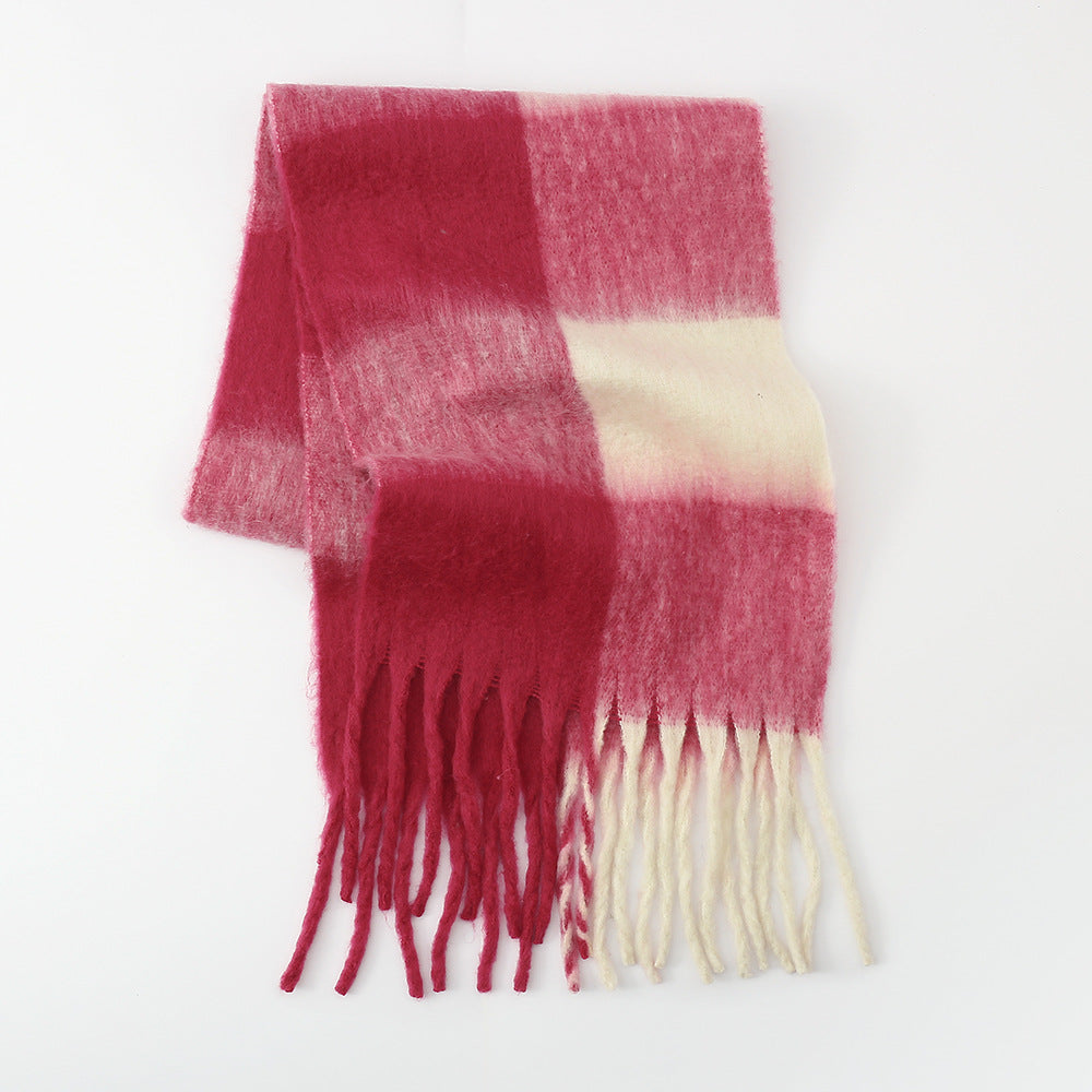 Fringe Contrast Plaid Polyester Scarf - Charming Charlie