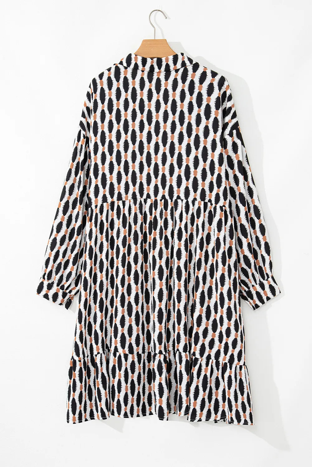 Plus Size Printed Johnny Collar Long Sleeve Dress - Charming Charlie
