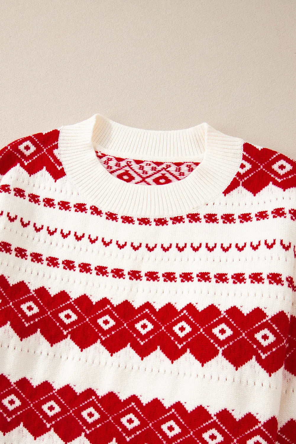 Geometric Round Neck Dropped Shoulder Sweater - Charming Charlie