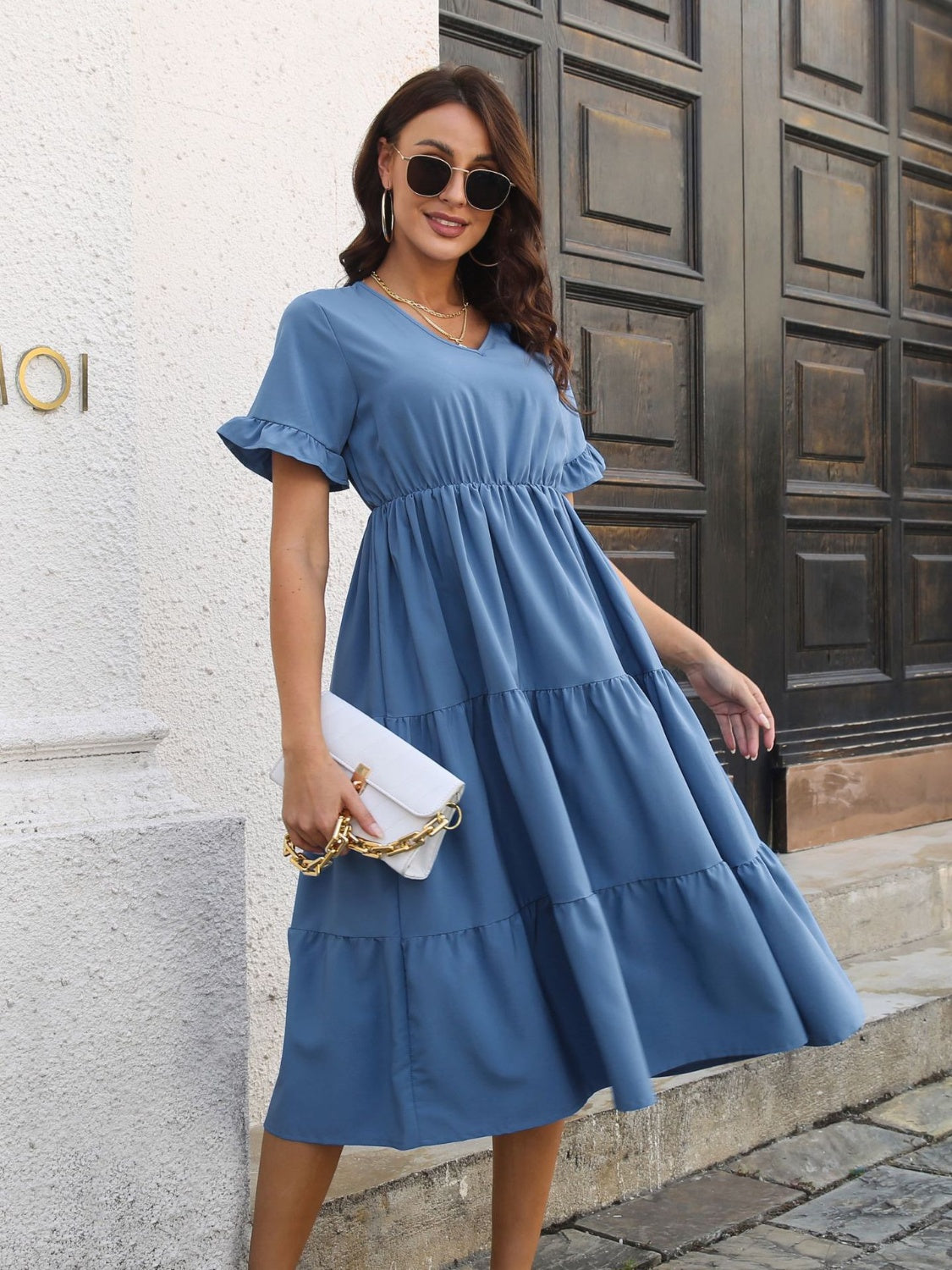 V-Neck Short Sleeve Midi Dress - Charming Charlie