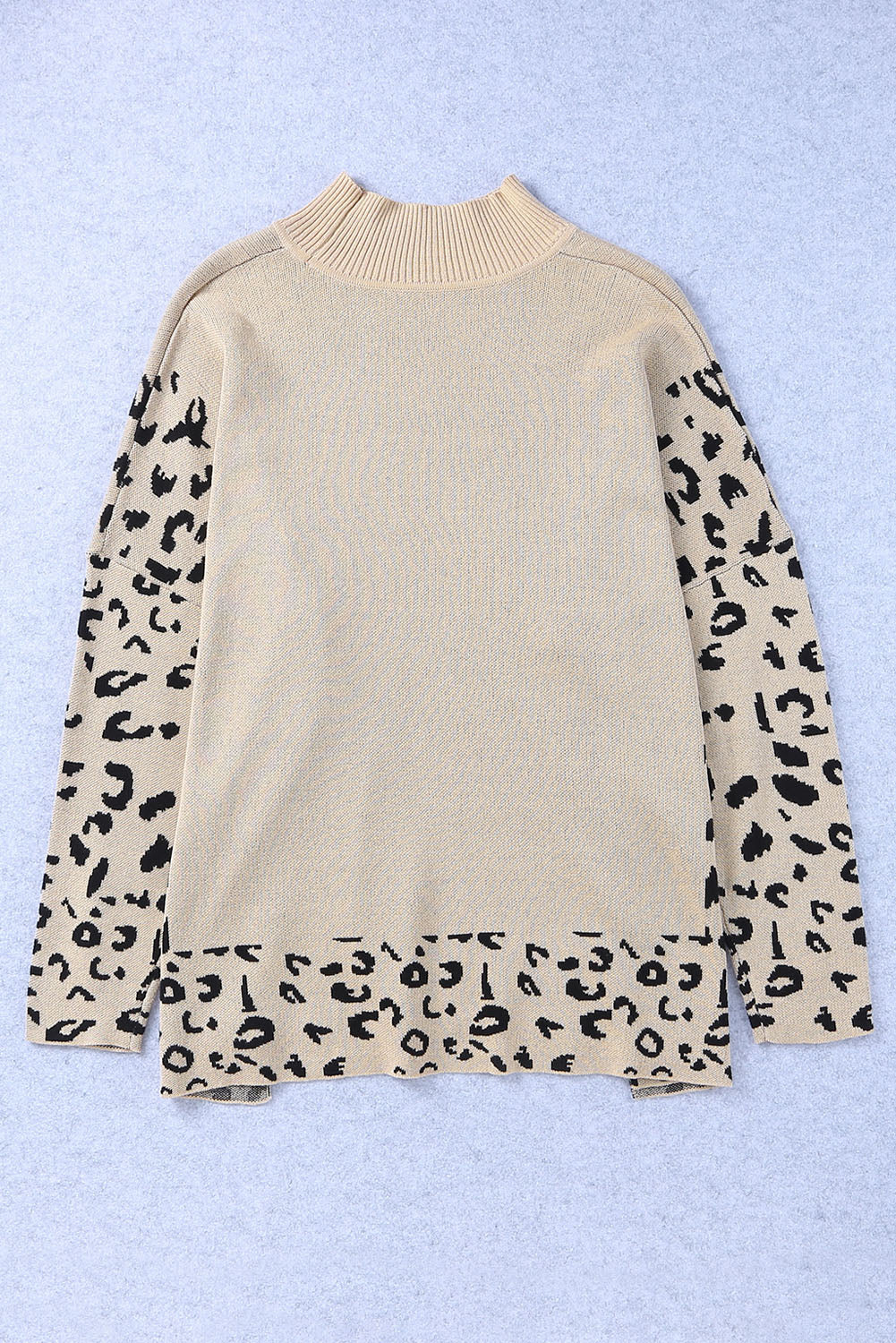 Slit Leopard Mock Neck Dropped Shoulder Sweater - Charming Charlie