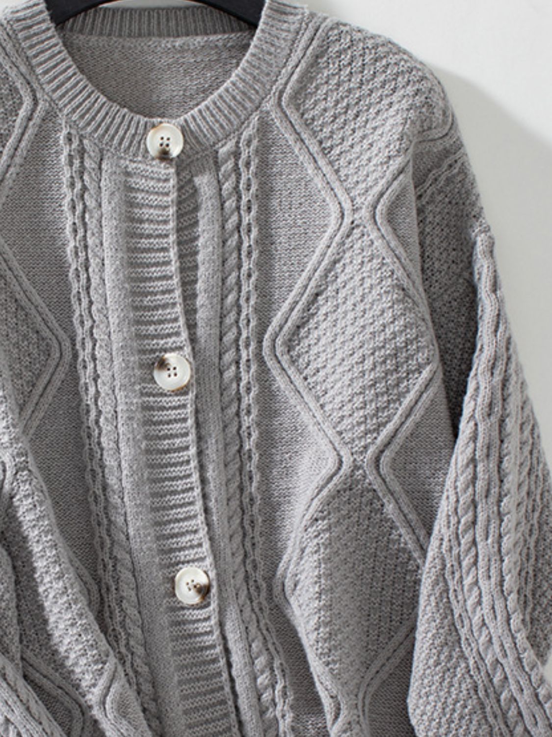 Cable-Knit Round Neck Button Up Cardigan - Charming Charlie