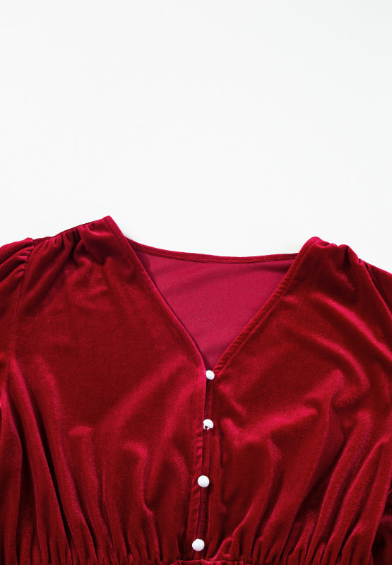 Ruffle Hem Slit V-Neck Long Sleeve Dress - Charming Charlie