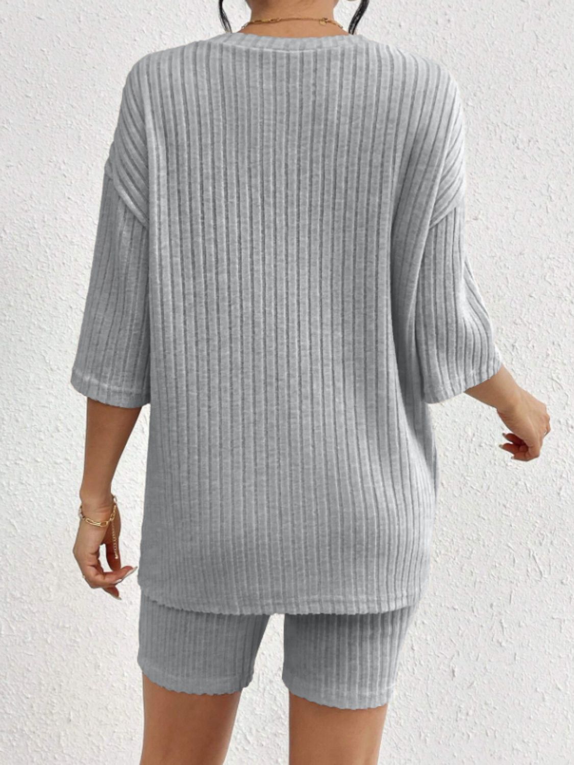 Ribbed Round Neck Top and Shorts Set - Charming Charlie