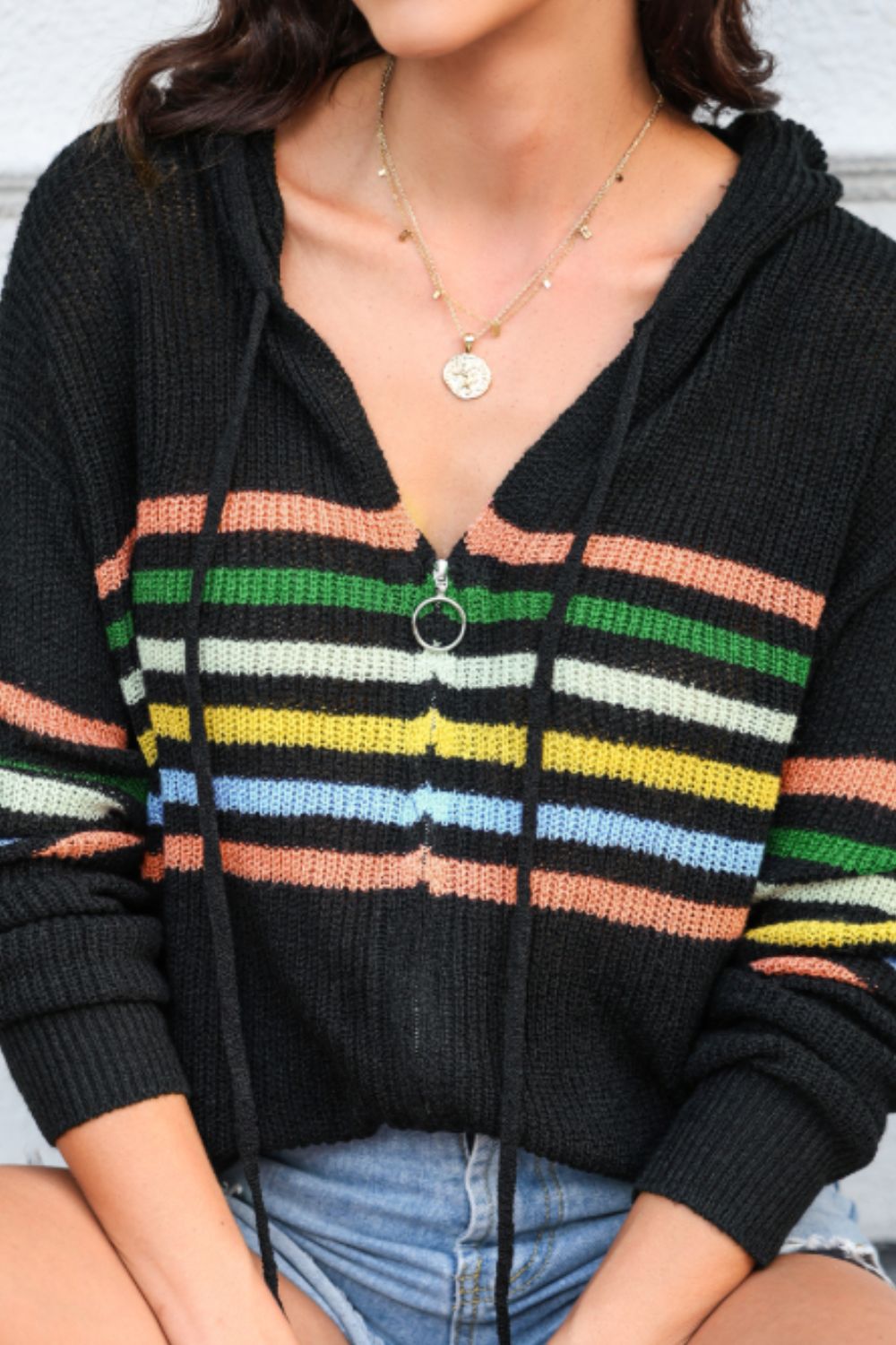 Striped Zip Up Hooded Sweater Cardigan - Charming Charlie