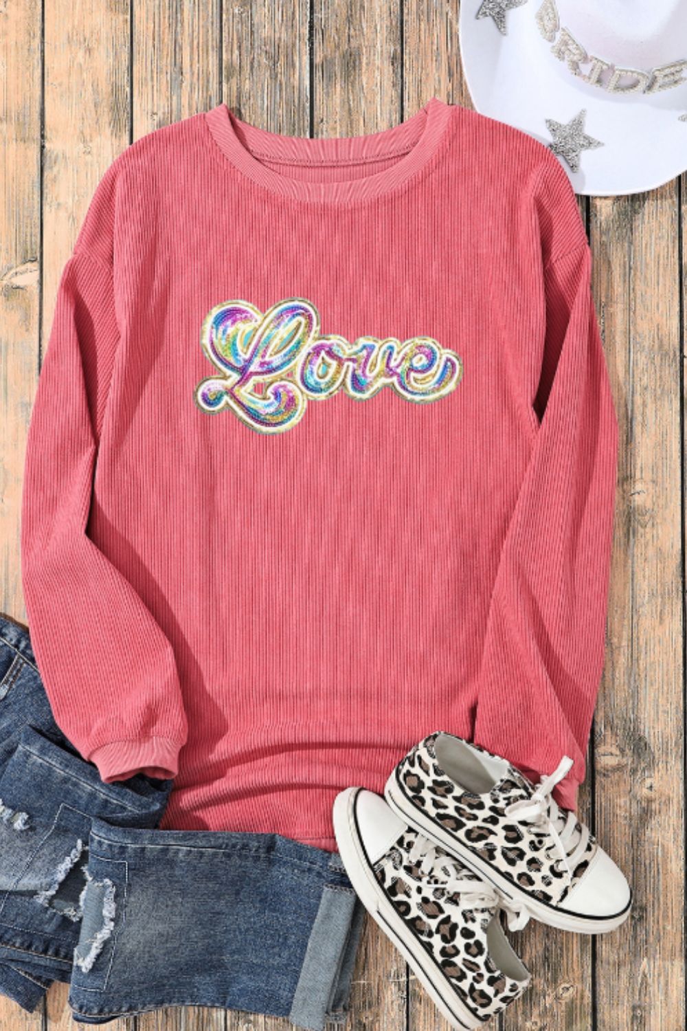 Valentine's Day LOVE Round Neck Long Sleeve Sweatshirt - Charming Charlie