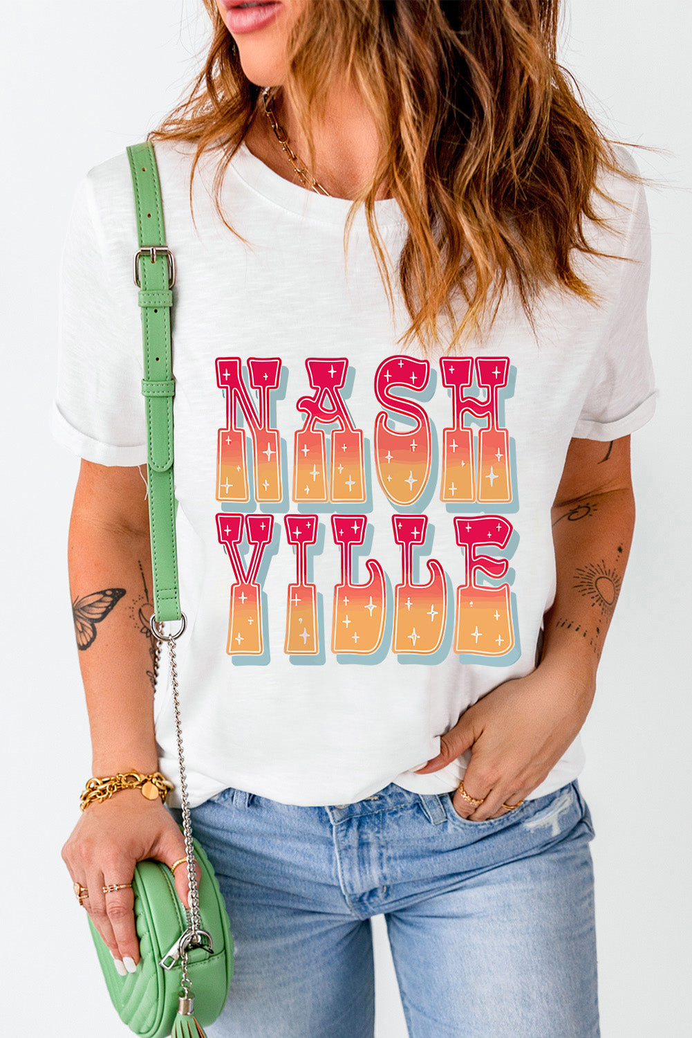 Letter Graphic Round Neck Short Sleeve T-Shirt - Charming Charlie
