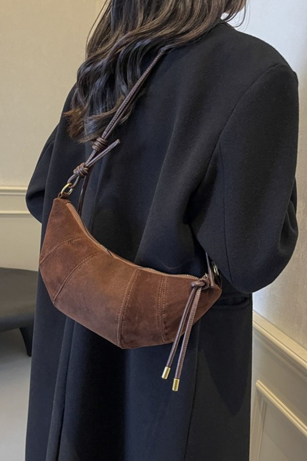 PU Leather Strap Suede Shoulder Bag - Charming Charlie