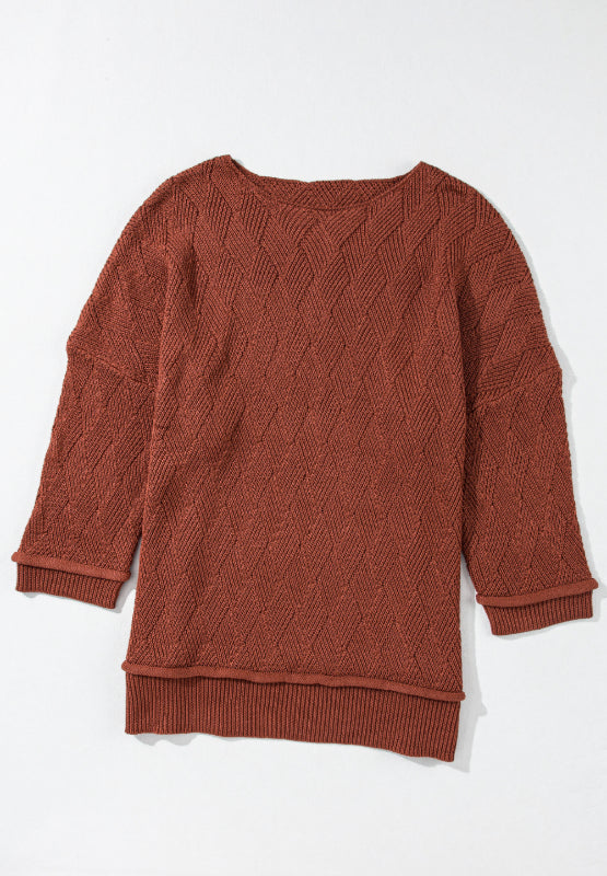 Diamond Round Neck Dropped Shoulder Sweater - Charming Charlie