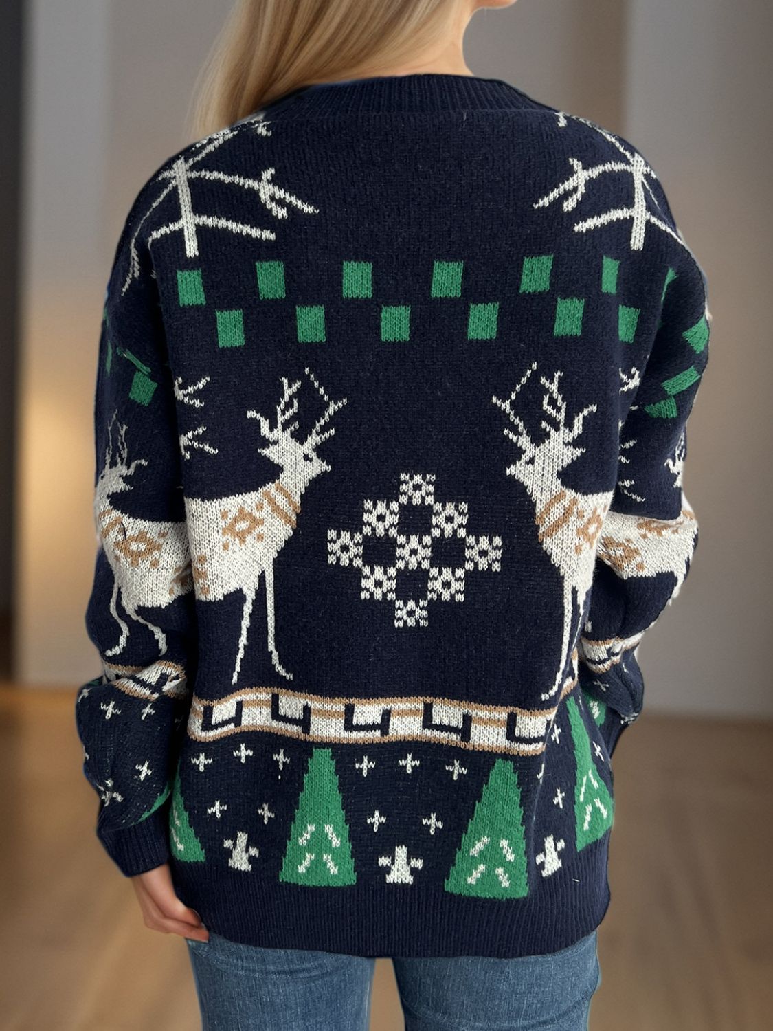 Christmas Element Round Neck Long Sleeve Sweater - Charming Charlie