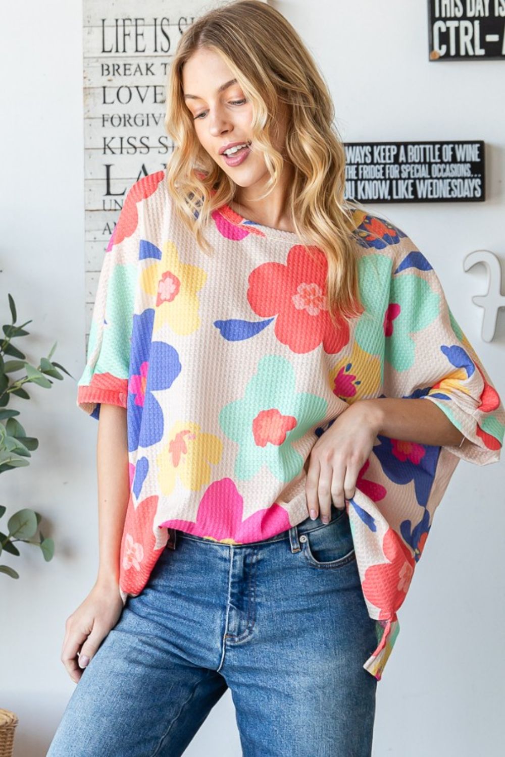 HOPELY Floral Waffle Oversize T-Shirt - Charming Charlie