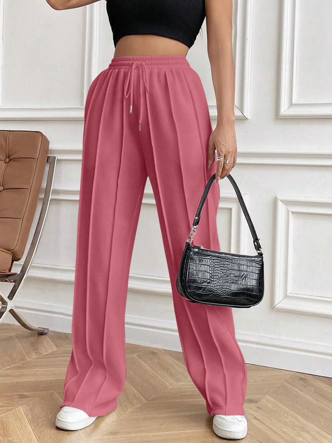 Drawstring Elastic Waist Pants with Pockets - Charming Charlie