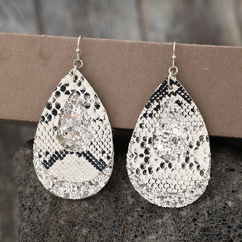 PU Leather Sequin Teardrop Earrings - Charming Charlie