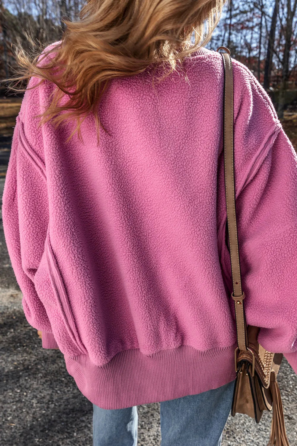 Slit Round Neck Long Sleeve Sweatshirt - Charming Charlie