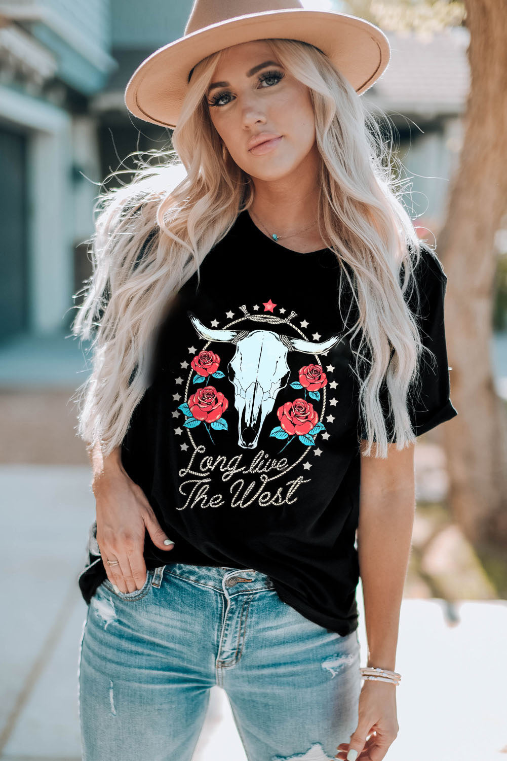 Graphic Round Neck Short Sleeve T-Shirt - Charming Charlie