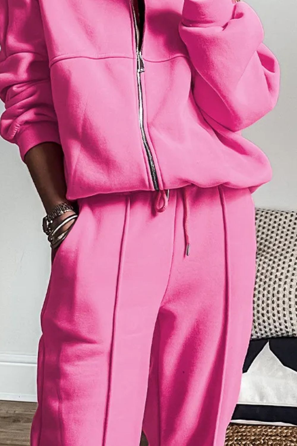 Zip Up Long Sleeve Top and Pants Set - Charming Charlie