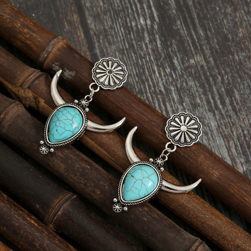 Artificial Turquoise Alloy Cow Head Earrings - Charming Charlie
