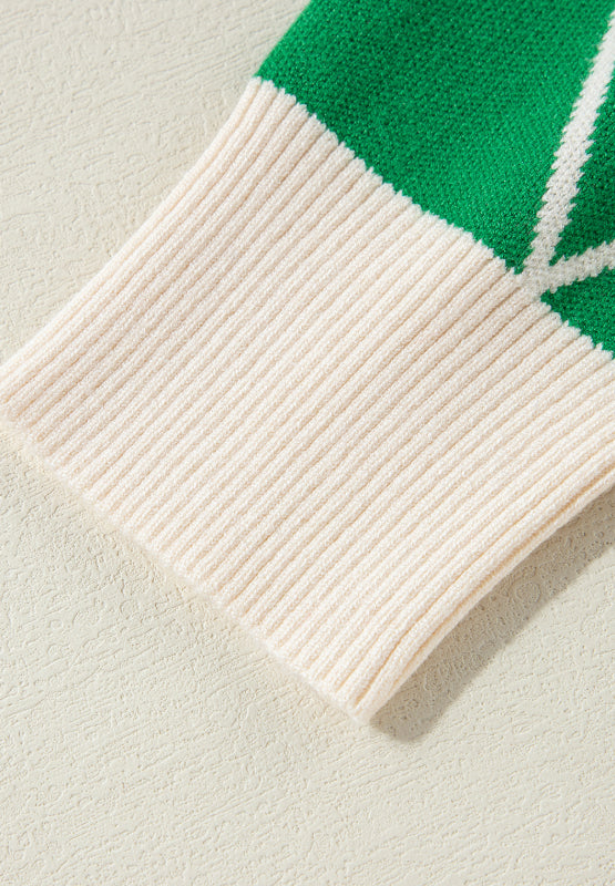 Diamond Pattern Contrast Trim Mock Neck Sweater - Charming Charlie