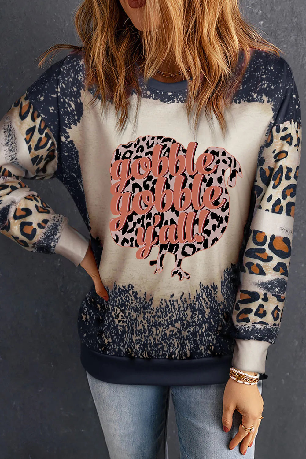 Leopard Round Neck Long Sleeve Sweatshirt - Charming Charlie