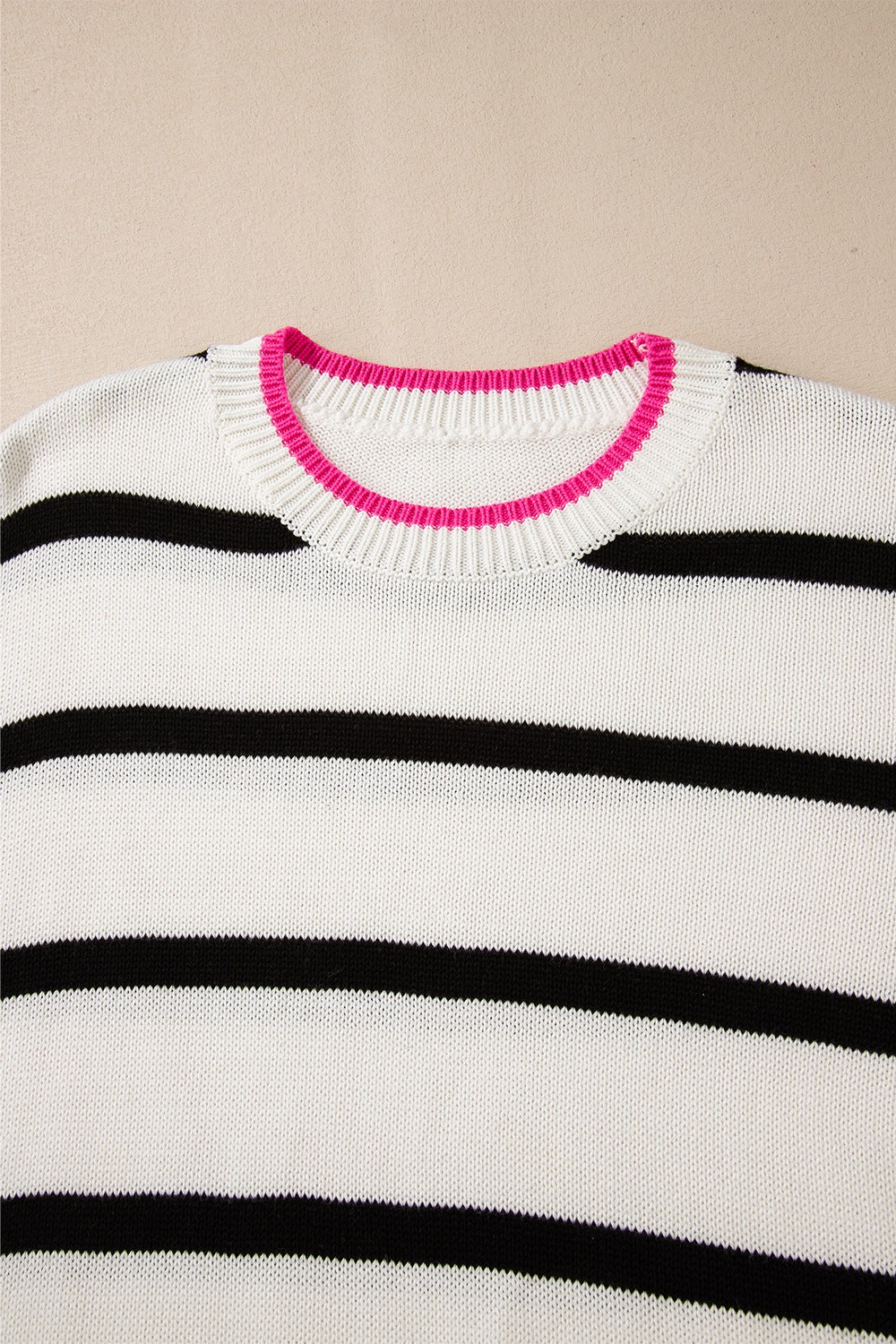 Striped Round Neck Drop Shoulder Sweater - Charming Charlie